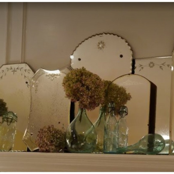 Vintage Antique Decorated Hanging Scalloped Mirrors